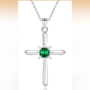 Sterling Cross Pendant Necklace with Emerald